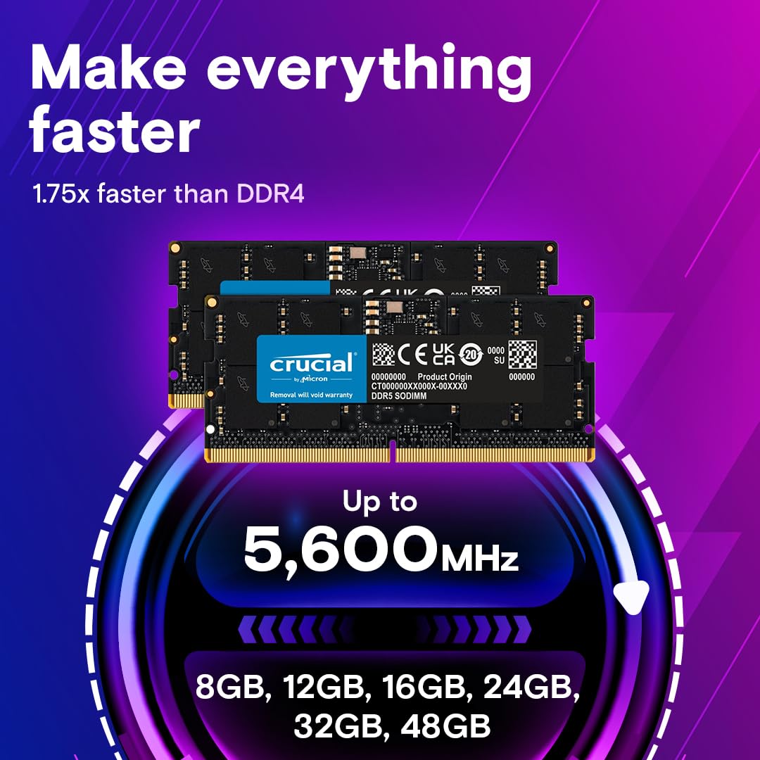 CRUCIAL 8GB DDR5-4800 SODIMM CL40 RAM CT8G48C40S5 - Image 3