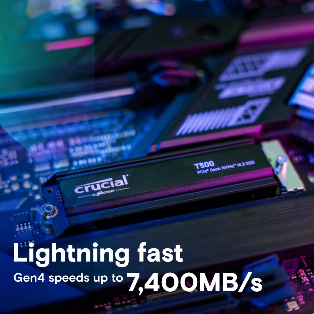 CRUCIAL T500 1TB PCIE GEN4 NVME M.2 SSD WITH HEATSINK CT1000T500SSD5 - Image 2
