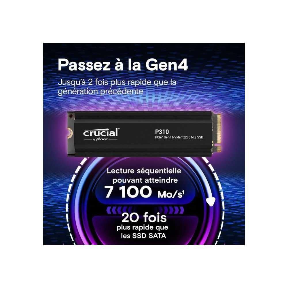 CRUCIAL P310 1TB PCIE GEN4 2280 NVME M.2 SSD WITH HEATSINK CT1000P310SSD5 - Image 2