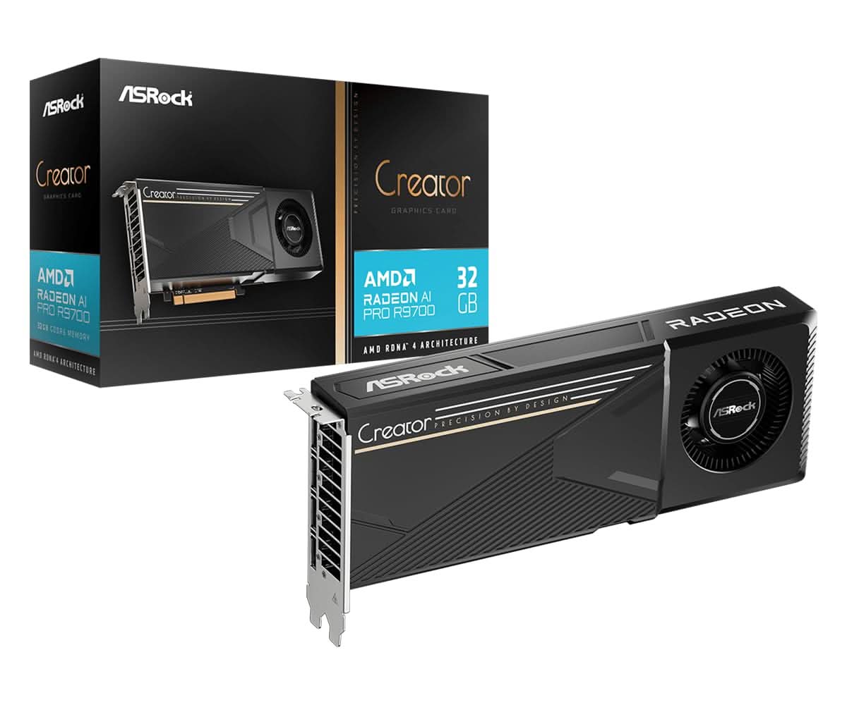 ASRock Radeon AI PRO R9700 Creator 32GB Professional Graphics Card