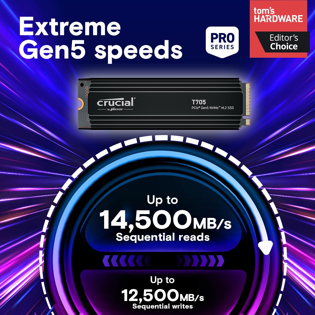 CRUCIAL T705 2TB PCIE GEN5 NVME M.2 SSD WITH HEATSINK CT2000T705SSD5 - Image 2