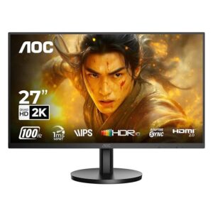 AOC 27 IPS, QHD 2560 x 1440, 100 Hz, 250 cd/m², 4 ms, HDMI 2.0 x 1, DP 1.2 x1, NTSC 99% / sRGB 120%