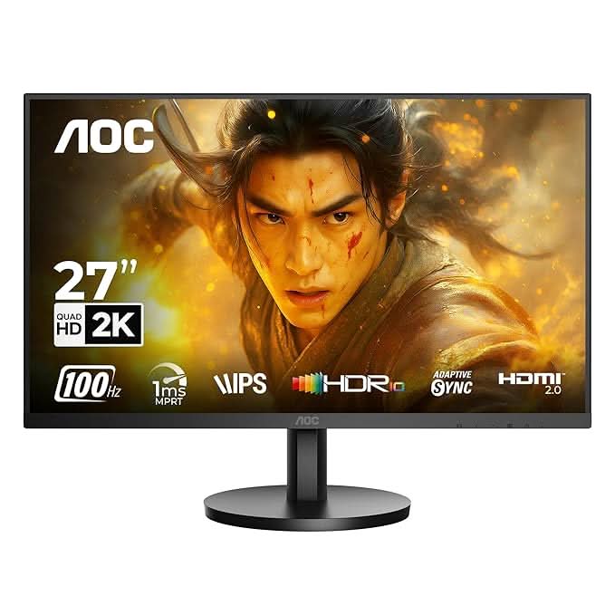 AOC 27 IPS, QHD 2560 x 1440, 100 Hz, 250 cd/m², 4 ms, HDMI 2.0 x 1, DP 1.2 x1, NTSC 99% / sRGB 120%
