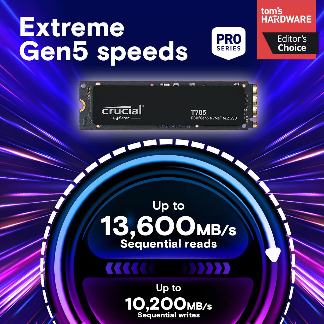 CRUCIAL T705 1TB PCIE GEN5 NVME M.2 SSD CT1000T705SSD3 - Image 2