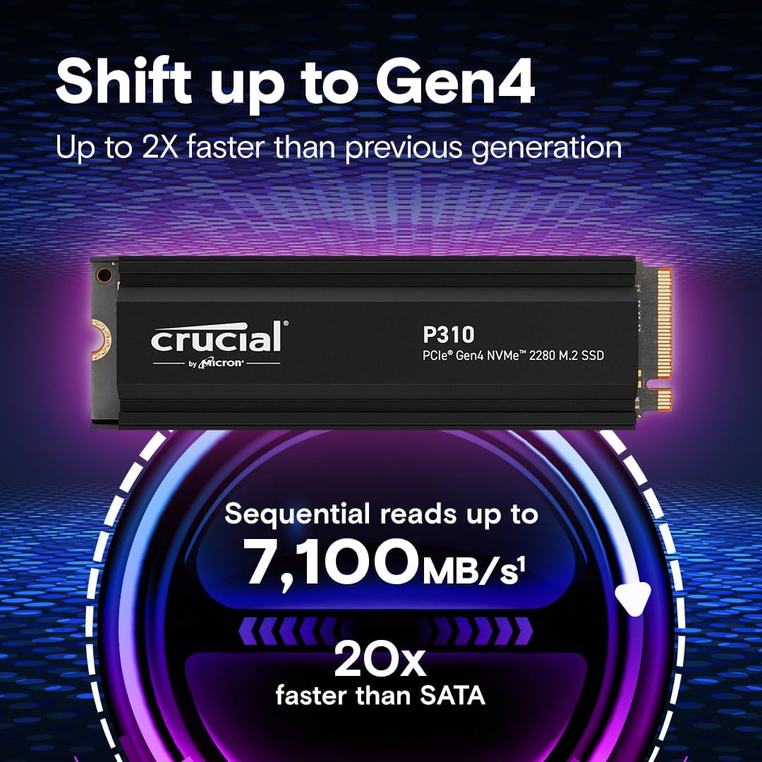 CRUCIAL P310 2TB PCIE GEN4 2280 NVME M.2 SSD WITH HEATSINK CT2000P310SSD5 - Image 2