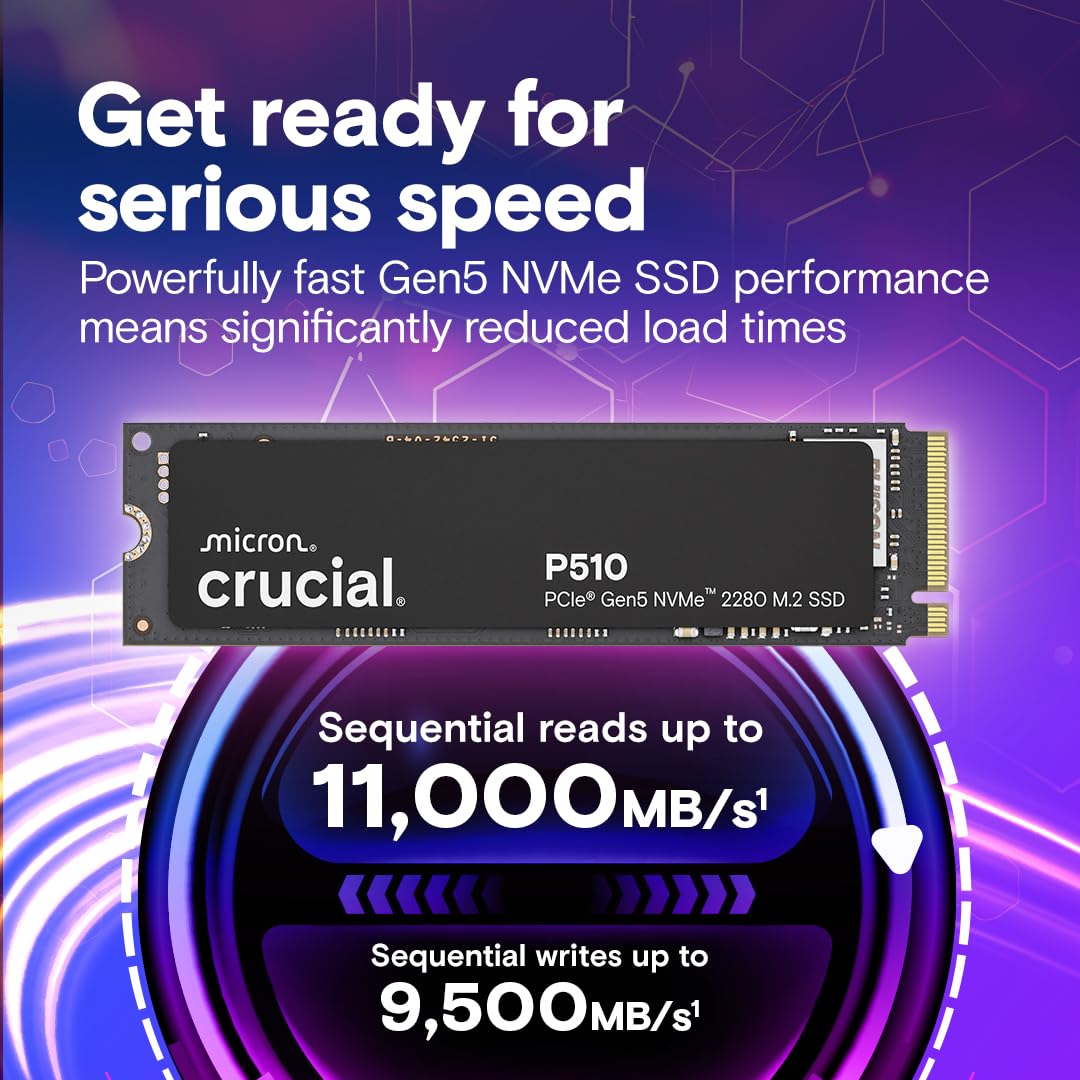 CRUCIAL P510 2TB PCIE GEN5 NVME 2280 M.2 SSD CT2000P510SSD8 - Image 2