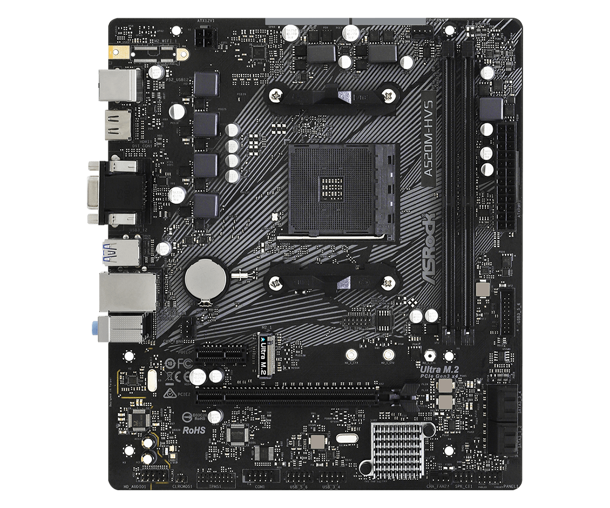 ASRock A520M-HVS AM4 AMD Micro ATX AMD Motherboard - Image 2